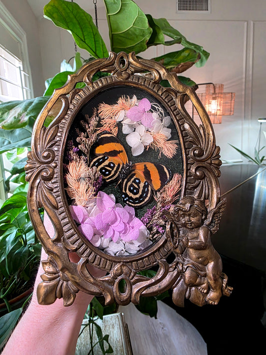 Vintage Cherub Brass Frame with Butterfly and Flowers