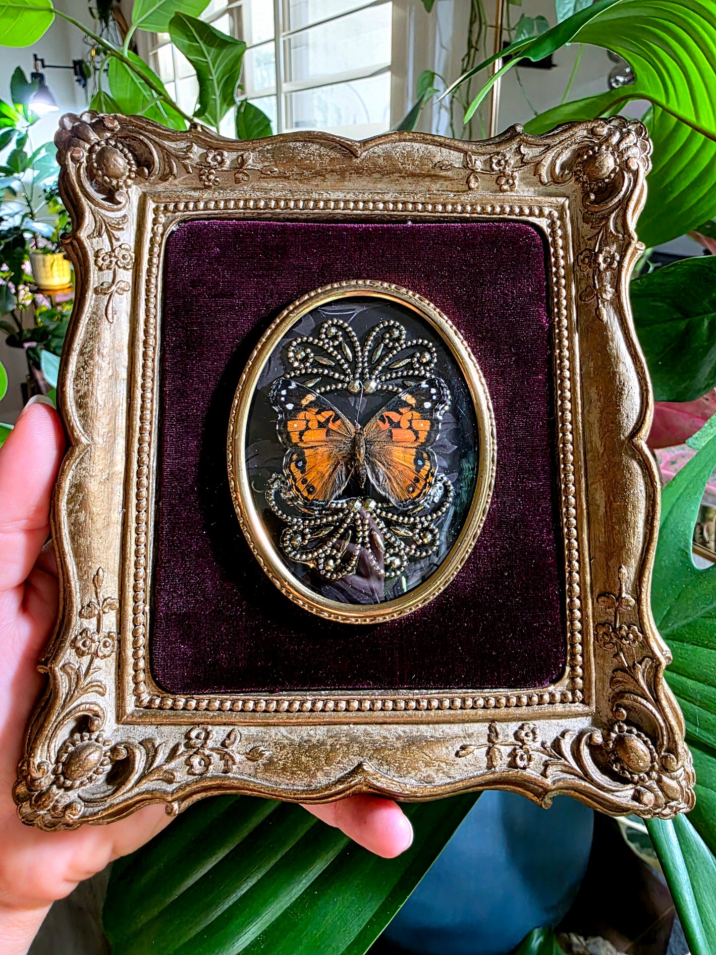 Vintage Victorian Frame with Butterfly and Brass Adornments