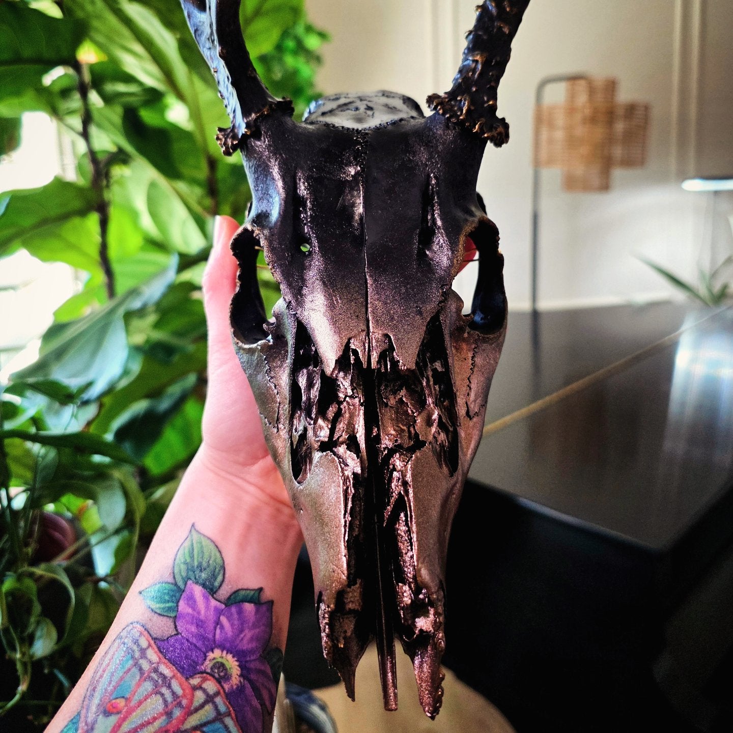 Black and Gold Real Deer Skull