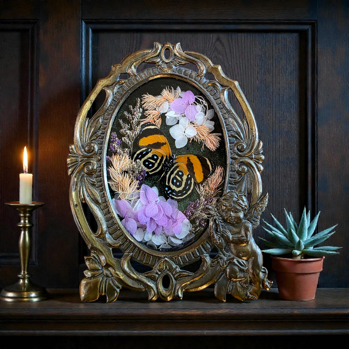 Vintage Cherub Brass Frame with Butterfly and Flowers