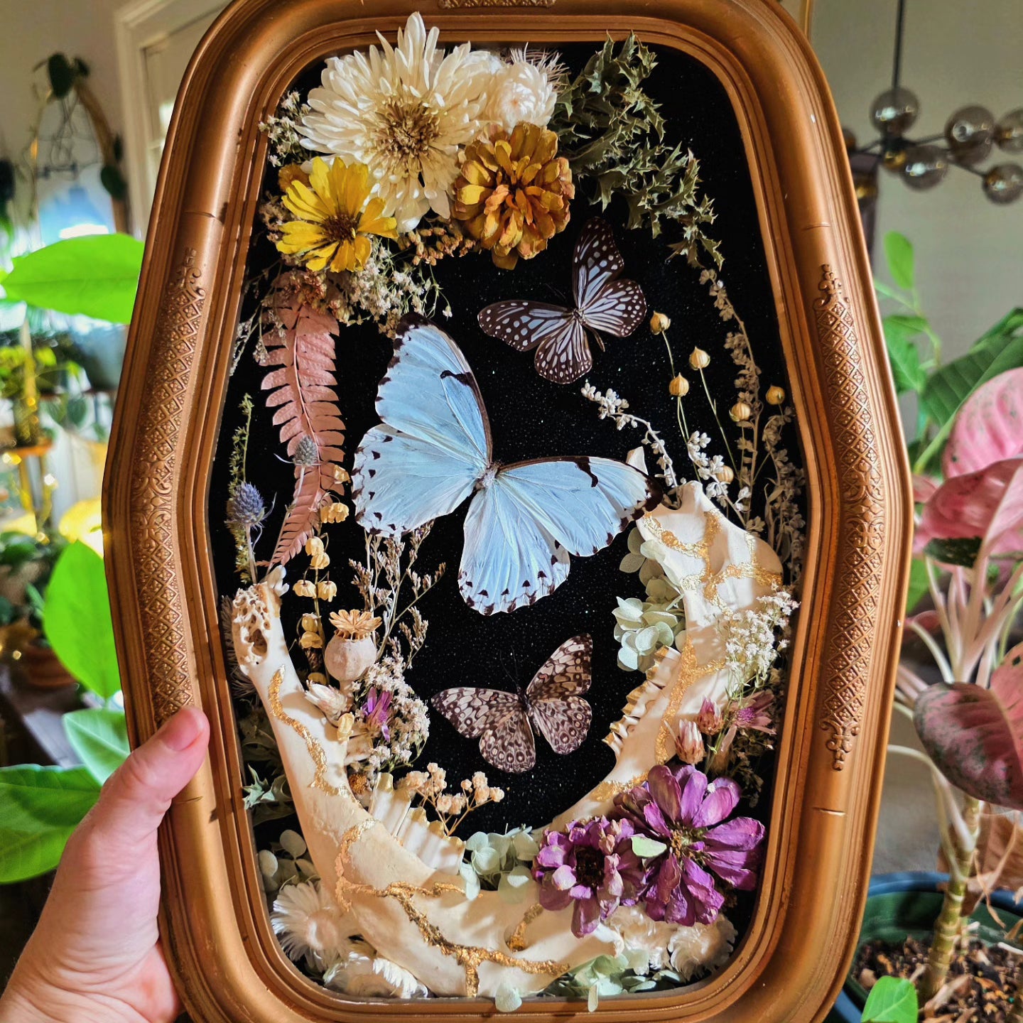 Vintage Frame with Deer Jaw Bones and Butterflies